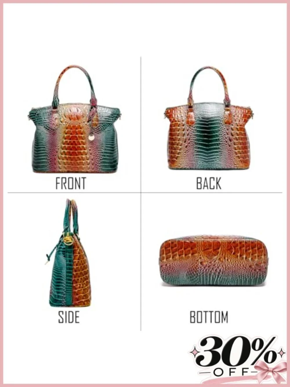 Vegan Leather Crocodile Satchel Handbag with Shoulder Strap